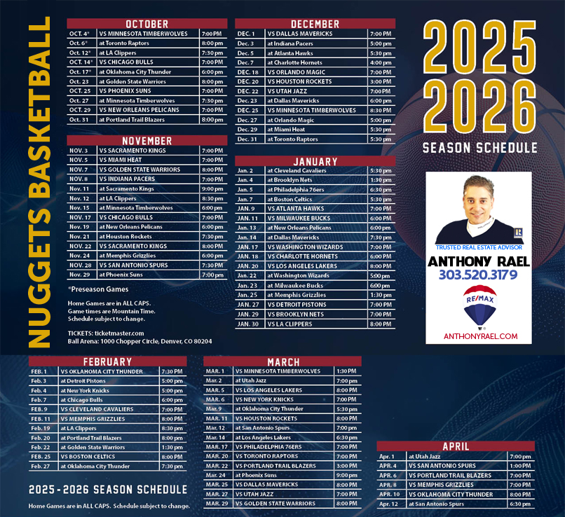 2025-2026 Denver Nuggets NBA Schedule